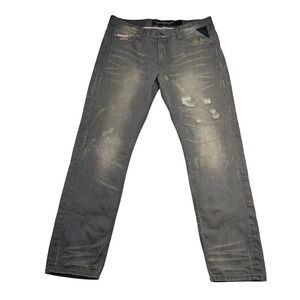 Heritage America Distressed Grey Denim Jeans Mens 36x33 Straight Leg